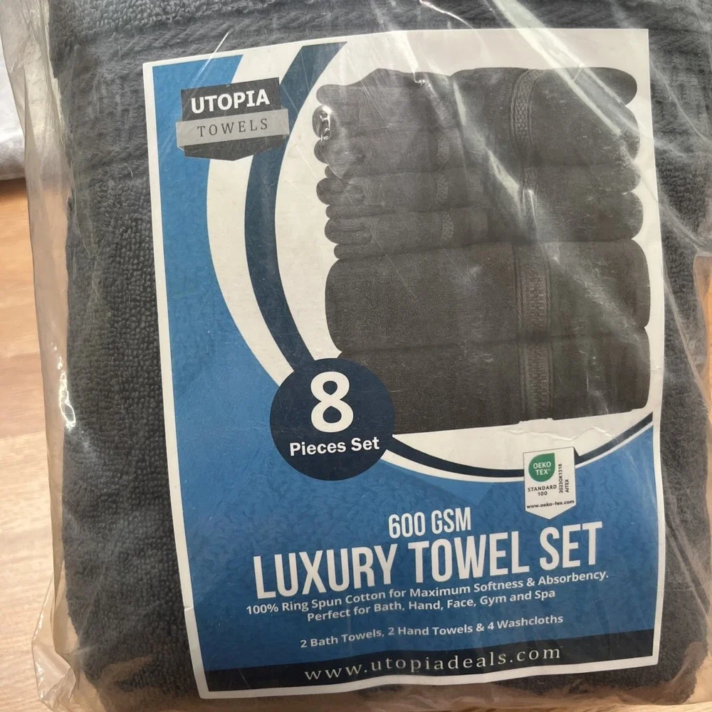 Utopia Towels 8 Piece Premium Towel Set in Grey, 2 Bath, 2 Hand, 2 Washcloth NEW